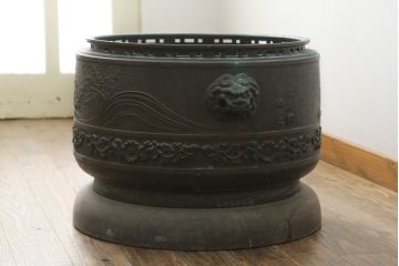 昭和四年　塩原 鋳之　古銅特大火鉢　上手物　約60kg(御鋳物師、手あぶり、鉢カバー、昭和4年、1929年)(R-075840)