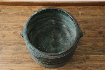 昭和四年　塩原 鋳之　古銅特大火鉢　上手物　約60kg(御鋳物師、手あぶり、鉢カバー、昭和4年、1929年)(R-075840)