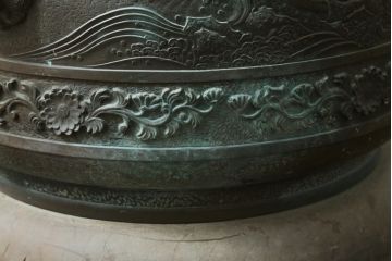 昭和四年　塩原 鋳之　古銅特大火鉢　上手物　約60kg(御鋳物師、手あぶり、鉢カバー、昭和4年、1929年)(R-075840)