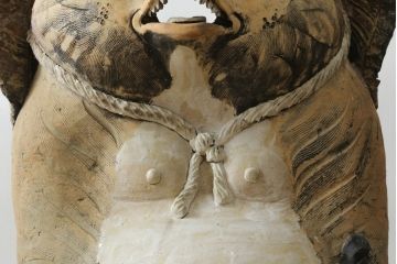 時代物　信楽焼　特大144cm　素朴な質感が味わい深い狸の置物(たぬき、タヌキ、オブジェ)(R-075842)