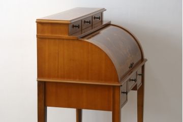 中古　象嵌(マーケットリー)入りのシリンダートップライティングビューロー(ワークデスク、簿記机、引き出し、在宅用、在宅ワーク用)(R-075846)