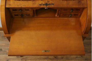 中古　象嵌(マーケットリー)入りのシリンダートップライティングビューロー(ワークデスク、簿記机、引き出し、在宅用、在宅ワーク用)(R-075846)