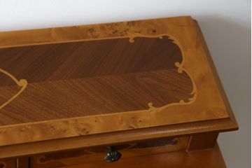 中古　象嵌(マーケットリー)入りのシリンダートップライティングビューロー(ワークデスク、簿記机、引き出し、在宅用、在宅ワーク用)(R-075846)