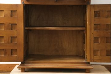 中古　スペイン製　チーク材　凝ったデザインが目を惹くビューローブックケース(ライティングビューロー、ワークデスク、簿記机、本箱、収納棚、戸棚、在宅用、在宅ワーク用)(R-075851)