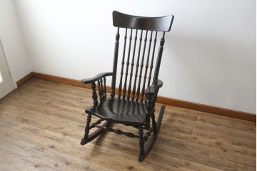 中古　美品　希少な廃番品　松本民芸家具　木の味わいと職人の技が楽しめる304F型ロッキングチェア(板座チェア、アームチェア、イス、揺り椅子)(R-075852)