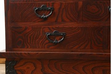 中古　美品　伝統民芸家具　迫力のある杢目が魅力的な岩谷堂箪笥サイドボード(引き出し、収納棚、戸棚、サイドキャビネット)(R-075864)