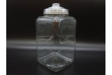 アンティーク雑貨　当時物　デッドストック　アルミ蓋　大・中・小　お洒落なディスプレイが叶うレトロなガラス瓶3個セット(角型、角瓶、キャニスター、ガラスビン、菓子瓶、硝子、フタ付き)(R-075868)