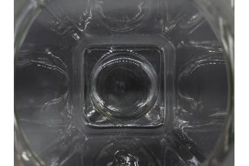 アンティーク雑貨　当時物　デッドストック　アルミ蓋　大・中・小　お洒落なディスプレイが叶うレトロなガラス瓶3個セット(角型、角瓶、キャニスター、ガラスビン、菓子瓶、硝子、フタ付き)(R-075868)