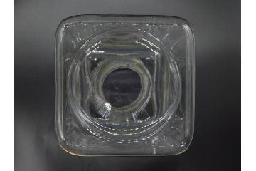 アンティーク雑貨　当時物　デッドストック　アルミ蓋　大・中・小　お洒落なディスプレイが叶うレトロなガラス瓶3個セット(角型、角瓶、キャニスター、ガラスビン、菓子瓶、硝子、フタ付き)(R-075868)