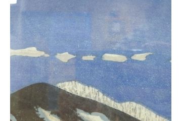 真作　関野準一郎　「猪苗代湖」　直筆サイン入り　約P8号　木版画(絵画、額装)(R-075896)