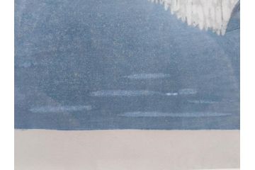 真作　関野準一郎　「猪苗代湖」　直筆サイン入り　約P8号　木版画(絵画、額装)(R-075896)
