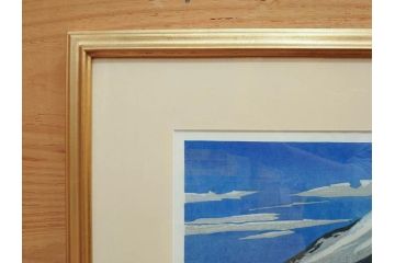 真作　関野準一郎　「猪苗代湖」　直筆サイン入り　約P8号　木版画(絵画、額装)(R-075896)
