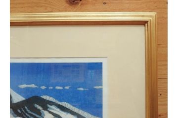 真作　関野準一郎　「猪苗代湖」　直筆サイン入り　約P8号　木版画(絵画、額装)(R-075896)