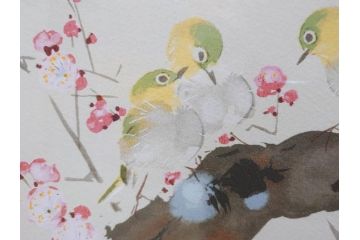 真作　竹内栖鳳　「梅園禽語」　限定200部　84/200　リトラグフ(版画、絵画、額装、箱付き)(R-075897)