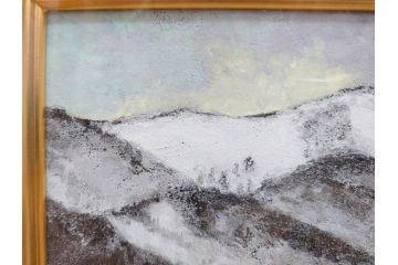 真作　松本栄　「雪の最上川」　日本画(絵画、風景、額装、共シール、箱付き)(R-075899)