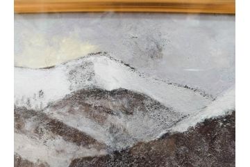 真作　松本栄　「雪の最上川」　日本画(絵画、風景、額装、共シール、箱付き)(R-075899)