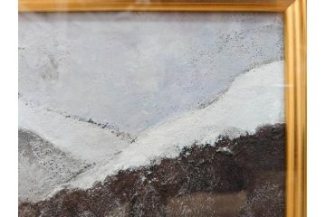 真作　松本栄　「雪の最上川」　日本画(絵画、風景、額装、共シール、箱付き)(R-075899)