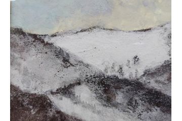真作　松本栄　「雪の最上川」　日本画(絵画、風景、額装、共シール、箱付き)(R-075899)