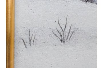 真作　松本栄　「雪の最上川」　日本画(絵画、風景、額装、共シール、箱付き)(R-075899)