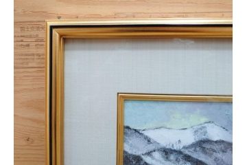 真作　松本栄　「雪の最上川」　日本画(絵画、風景、額装、共シール、箱付き)(R-075899)