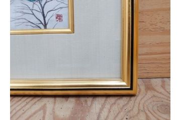 真作　松本栄　「雪の最上川」　日本画(絵画、風景、額装、共シール、箱付き)(R-075899)