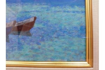 真作　松本栄　「珊瑚礁の海」　日本画(絵画、風景、額装、共シール、箱付き)(R-075900)