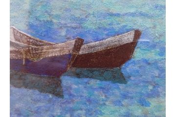 真作　松本栄　「珊瑚礁の海」　日本画(絵画、風景、額装、共シール、箱付き)(R-075900)