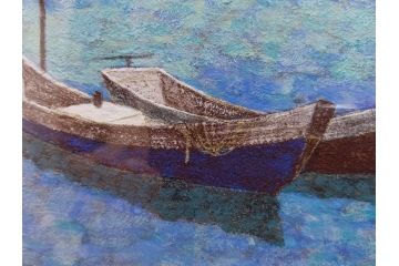 真作　松本栄　「珊瑚礁の海」　日本画(絵画、風景、額装、共シール、箱付き)(R-075900)