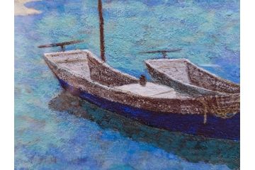 真作　松本栄　「珊瑚礁の海」　日本画(絵画、風景、額装、共シール、箱付き)(R-075900)