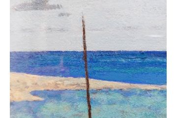 真作　松本栄　「珊瑚礁の海」　日本画(絵画、風景、額装、共シール、箱付き)(R-075900)