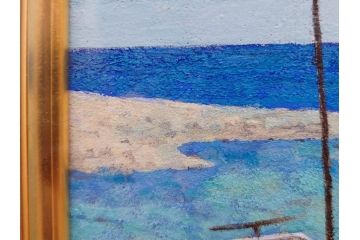 真作　松本栄　「珊瑚礁の海」　日本画(絵画、風景、額装、共シール、箱付き)(R-075900)