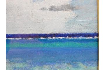 真作　松本栄　「珊瑚礁の海」　日本画(絵画、風景、額装、共シール、箱付き)(R-075900)