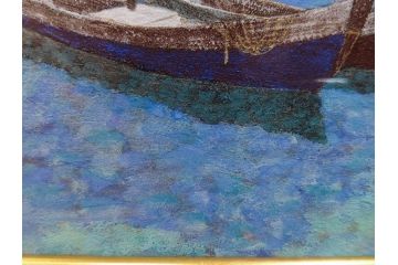 真作　松本栄　「珊瑚礁の海」　日本画(絵画、風景、額装、共シール、箱付き)(R-075900)