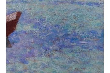 真作　松本栄　「珊瑚礁の海」　日本画(絵画、風景、額装、共シール、箱付き)(R-075900)