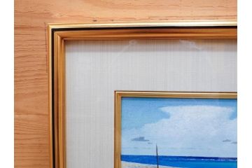 真作　松本栄　「珊瑚礁の海」　日本画(絵画、風景、額装、共シール、箱付き)(R-075900)