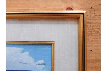 真作　松本栄　「珊瑚礁の海」　日本画(絵画、風景、額装、共シール、箱付き)(R-075900)