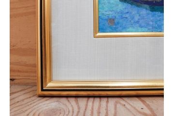 真作　松本栄　「珊瑚礁の海」　日本画(絵画、風景、額装、共シール、箱付き)(R-075900)
