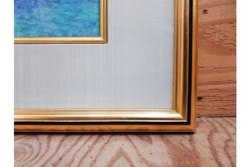 真作　松本栄　「珊瑚礁の海」　日本画(絵画、風景、額装、共シール、箱付き)(R-075900)