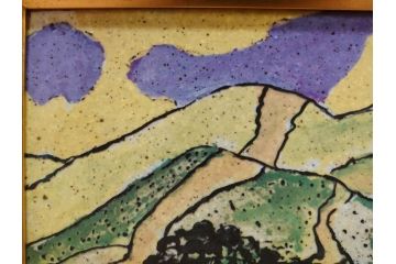 真作　超稀少　田崎広助(廣助)　「宝満山」　74.5cm×39.5cm　磁彩画(陶板画、陶額、額装)(R-075901)