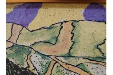 真作　超稀少　田崎広助(廣助)　「宝満山」　74.5cm×39.5cm　磁彩画(陶板画、陶額、額装)(R-075901)