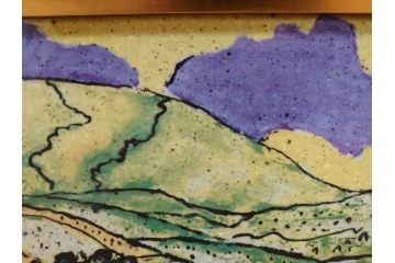 真作　超稀少　田崎広助(廣助)　「宝満山」　74.5cm×39.5cm　磁彩画(陶板画、陶額、額装)(R-075901)