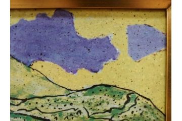 真作　超稀少　田崎広助(廣助)　「宝満山」　74.5cm×39.5cm　磁彩画(陶板画、陶額、額装)(R-075901)