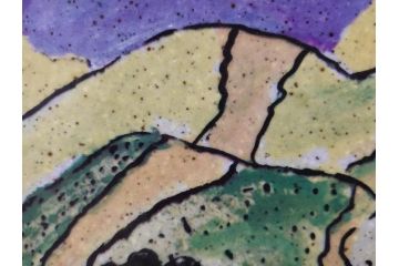 真作　超稀少　田崎広助(廣助)　「宝満山」　74.5cm×39.5cm　磁彩画(陶板画、陶額、額装)(R-075901)