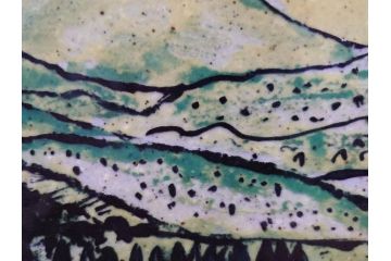 真作　超稀少　田崎広助(廣助)　「宝満山」　74.5cm×39.5cm　磁彩画(陶板画、陶額、額装)(R-075901)