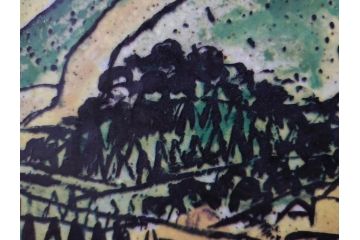 真作　超稀少　田崎広助(廣助)　「宝満山」　74.5cm×39.5cm　磁彩画(陶板画、陶額、額装)(R-075901)
