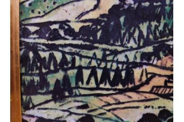 真作　超稀少　田崎広助(廣助)　「宝満山」　74.5cm×39.5cm　磁彩画(陶板画、陶額、額装)(R-075901)