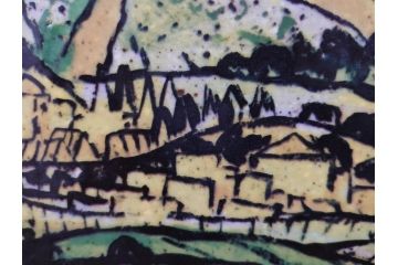 真作　超稀少　田崎広助(廣助)　「宝満山」　74.5cm×39.5cm　磁彩画(陶板画、陶額、額装)(R-075901)