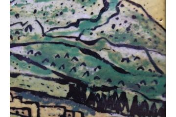 真作　超稀少　田崎広助(廣助)　「宝満山」　74.5cm×39.5cm　磁彩画(陶板画、陶額、額装)(R-075901)