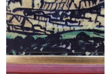 真作　超稀少　田崎広助(廣助)　「宝満山」　74.5cm×39.5cm　磁彩画(陶板画、陶額、額装)(R-075901)