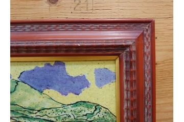 真作　超稀少　田崎広助(廣助)　「宝満山」　74.5cm×39.5cm　磁彩画(陶板画、陶額、額装)(R-075901)